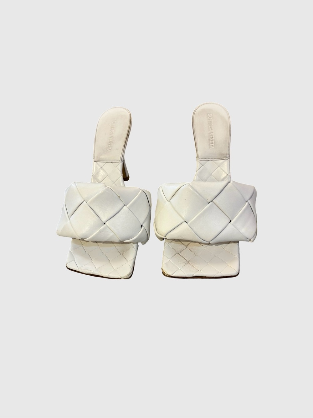 BOTTEGA VENETA Woven Square-Toe White Leather Slide Mules SZ38.5